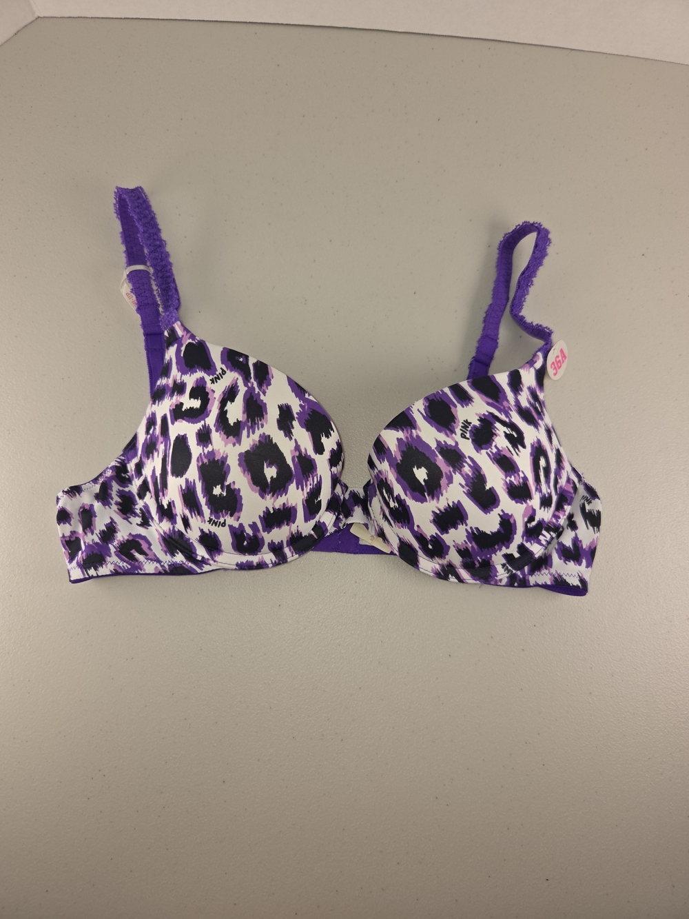 NWT PINK Victoria's Secret Purple Leopard Print Push Up Bra 36A